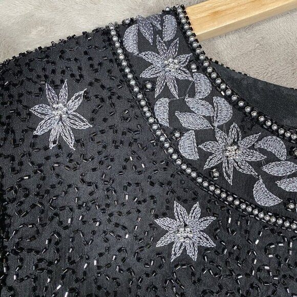 Cote d'Azur Vintage Beaded Embroidered Silk Top Sz M Embellished Evening Formal - Picture 6 of 14